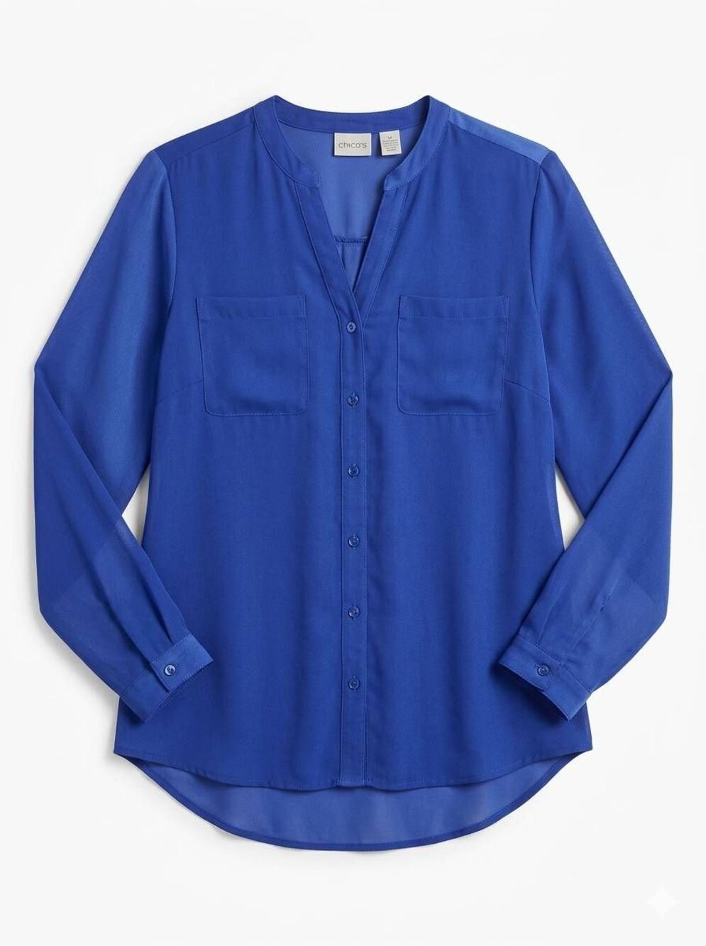 💜Izod Blue Buttoned Vneck Adjustable Long Sleeve Top Large